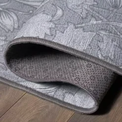 Kalini Gray Floral Washable Runner, 2x7