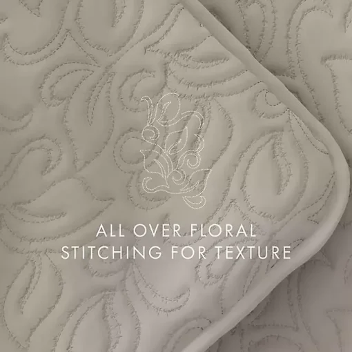 Latte Floral Stitch 3-pc. Queen Quilt Set