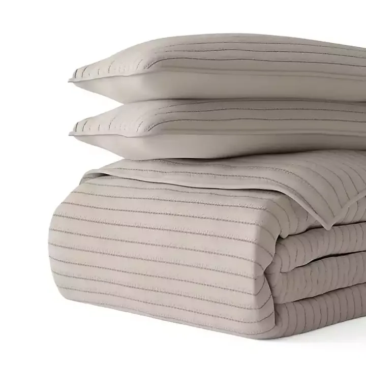 Latte Stitched Stripes 3-pc. Queen Quilt Set
