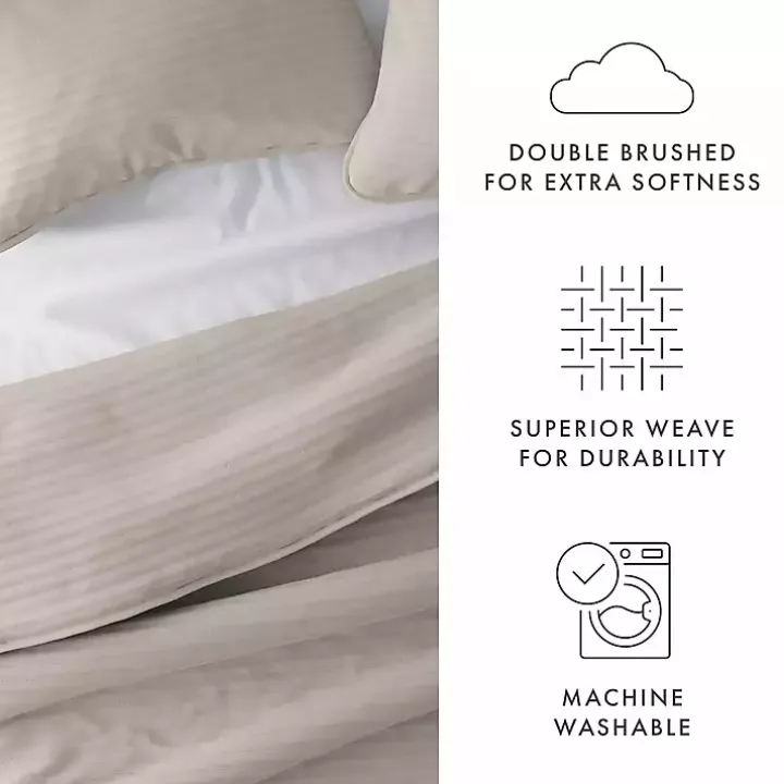 Latte Stitched Stripes 3-pc. Queen Quilt Set