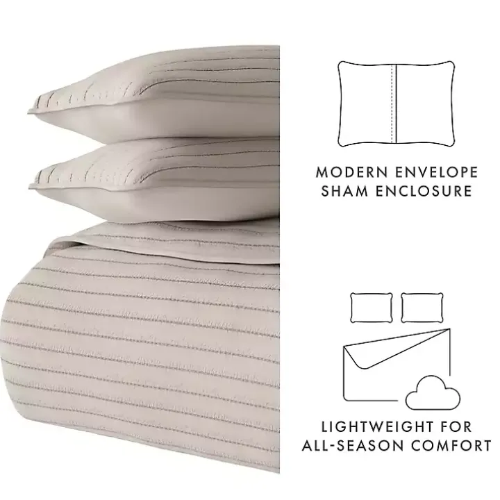 Latte Stitched Stripes 3-pc. Queen Quilt Set