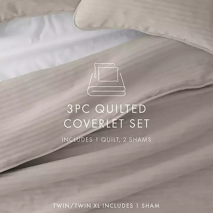 Latte Stitched Stripes 3-pc. Queen Quilt Set