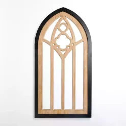 Leah Black and Natural Wood Arched Wall Plaque