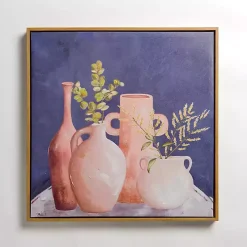 Leaves in Terracotta Vases Framed Canvas Art Print