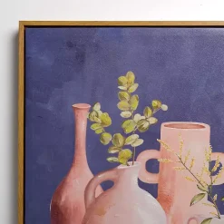 Leaves in Terracotta Vases Framed Canvas Art Print