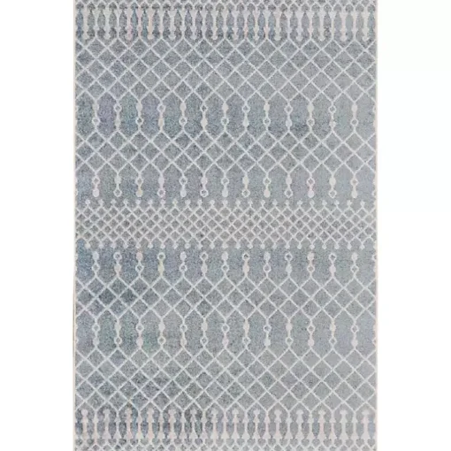 Light Blue Moroccan Washable Area Rug, 4x6