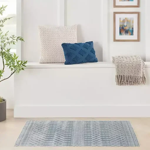 Light Blue Moroccan Washable Area Rug, 4x6