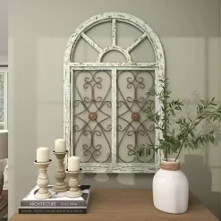 Light Blue Wood Arched Window Wall Plaque