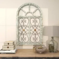 Light Blue Wood Arched Window Wall Plaque