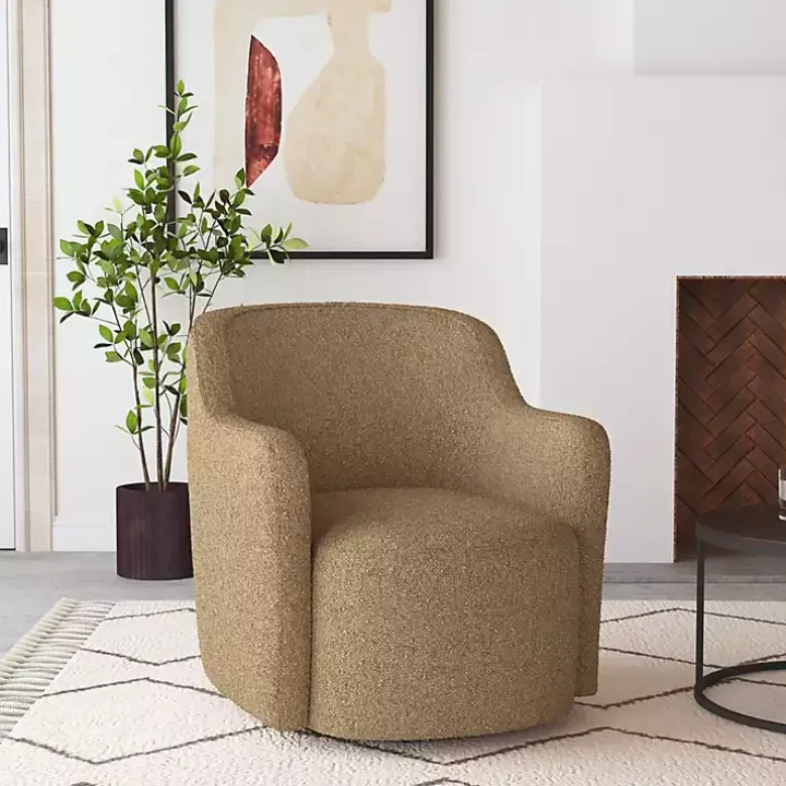 Light Brown Swivel Barrel Accent Chair