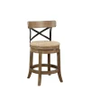 Light Brown Wood and Seagrass Swivel Counter Stool