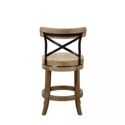 Light Brown Wood and Seagrass Swivel Counter Stool