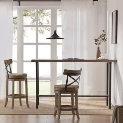 Light Brown Wood and Seagrass Swivel Counter Stool