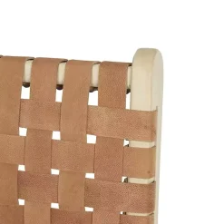 Light Brown Woven Leather Wooden Counter Stool