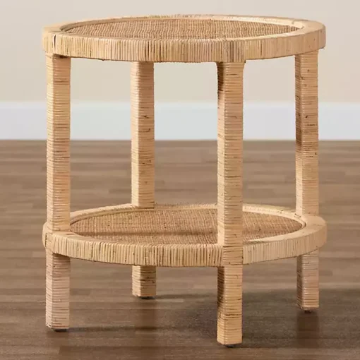 Light Brown Woven Rattan Accent Table