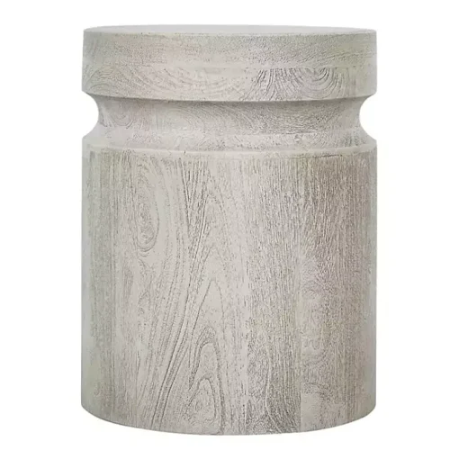 Light Cream Wood Cylinder Accent Table