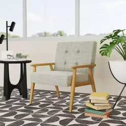 Light Gray Button Tufted Accent Chair