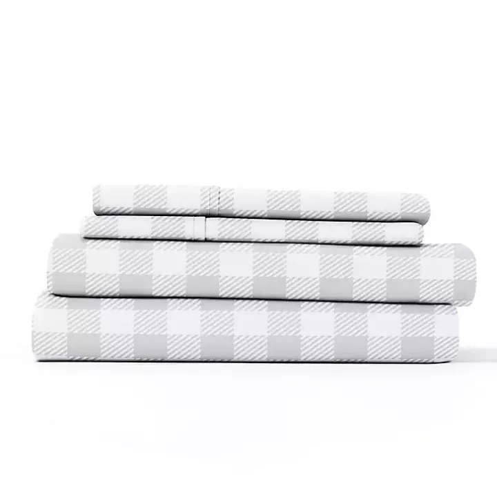 Light Gray Country Plaid 4-pc. King Bed Sheet Set