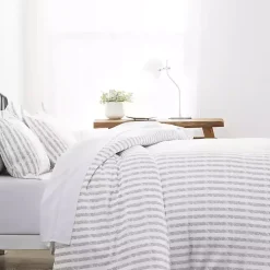 Light Gray Stripes 3-pc. Queen Duvet Cover Set