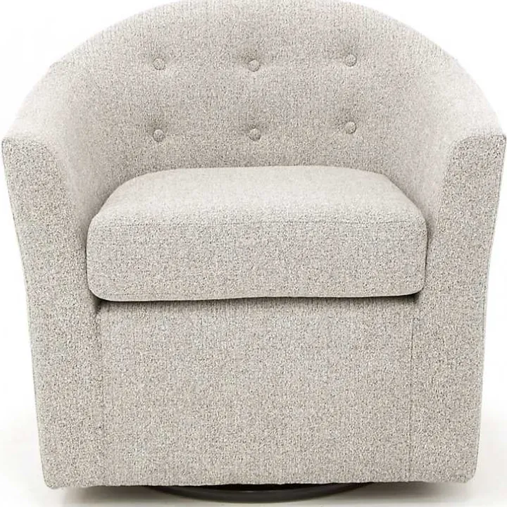 Light Gray Tufted Swivel Barrel Accent Chair