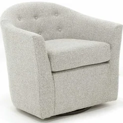 Light Gray Tufted Swivel Barrel Accent Chair