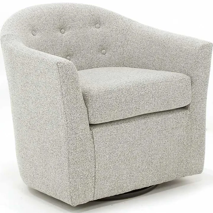 Light Gray Tufted Swivel Barrel Accent Chair