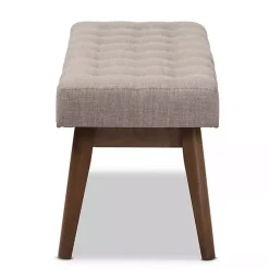 Light Gray Tufted Walnut Wood Bench