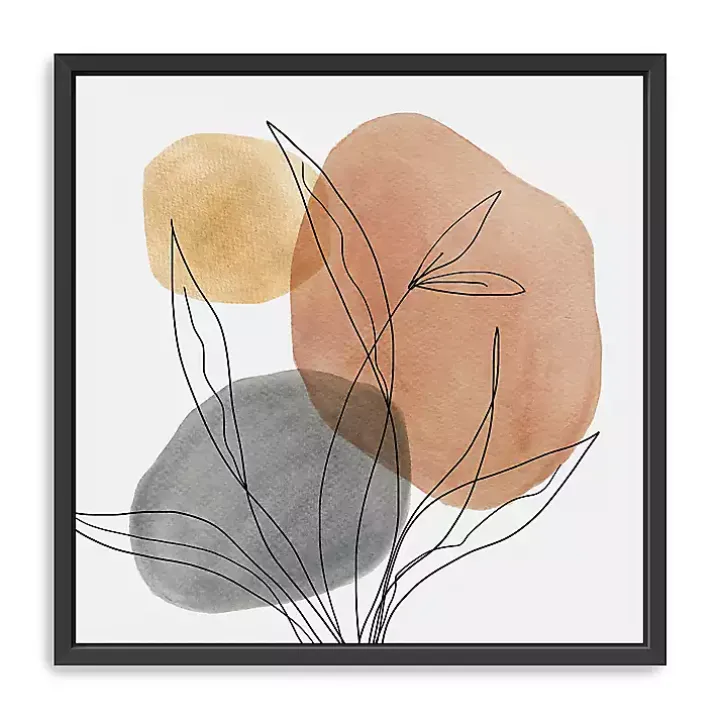 Linear Leaf Trio Framed Canvas Art Print