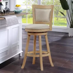 Linen and Wood Nailhead Swivel Bar Stool