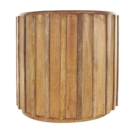 Mango Wood Ridged Drum Accent Table
