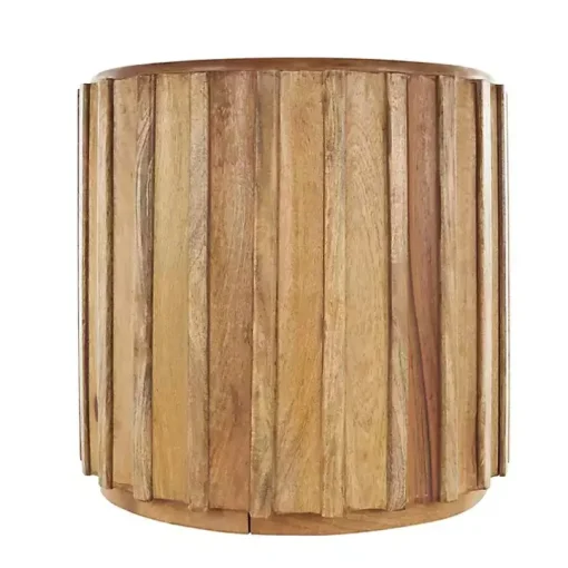 Mango Wood Ridged Drum Accent Table