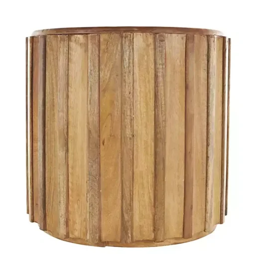Mango Wood Ridged Drum Accent Table