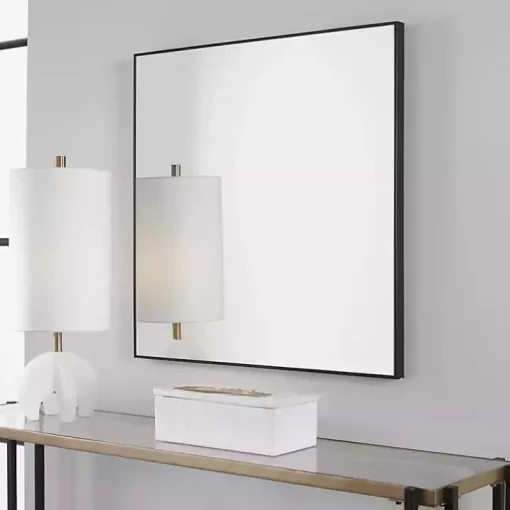 Matte Black Metal Square Framed Mirror