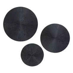 Matte Black Ribbed Sunburst Wall Plates, Set of 3