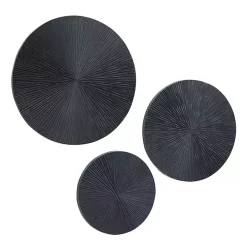 Matte Black Ribbed Sunburst Wall Plates, Set of 3