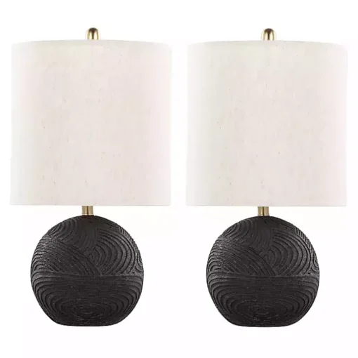 Matte Black Round Kona Table Lamps, Set of 2