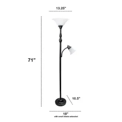 Matte Bronze and White Reading Arm Torchiere