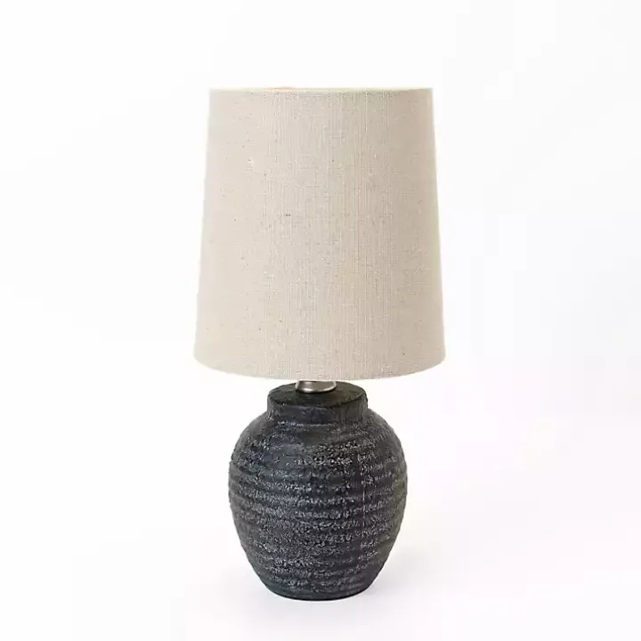 Matte Charcoal Ribbed Mini Table Lamp