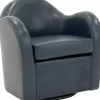 Max Blue Faux Leather Swivel Club Accent Chair
