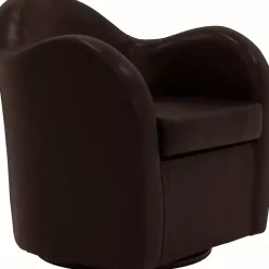 Max Brown Faux Leather Swivel Club Accent Chair