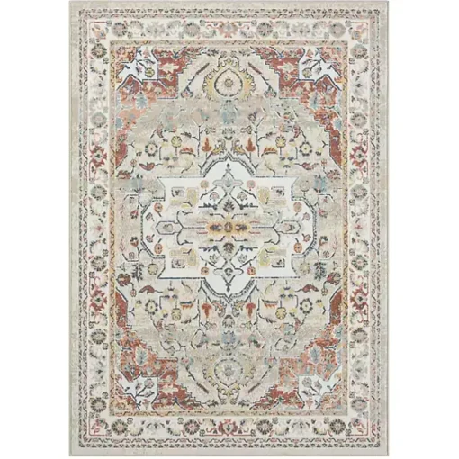 Medallion Ivory Rust Area Rug, 3x6