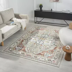 Medallion Ivory Rust Area Rug, 3x6