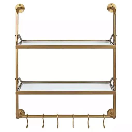 Merit Gold Metal Wall Shelf with Hooks