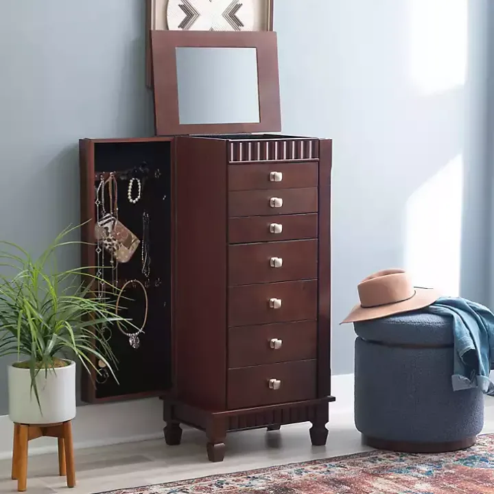 Merlot Wood 7-Drawer Joslyn Jewelry Armoire