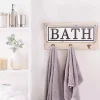 Metal and Wood Bath Sign with Hooks