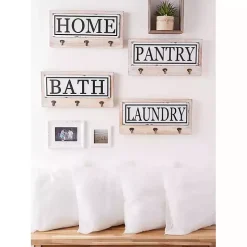 Metal and Wood Bath Sign with Hooks