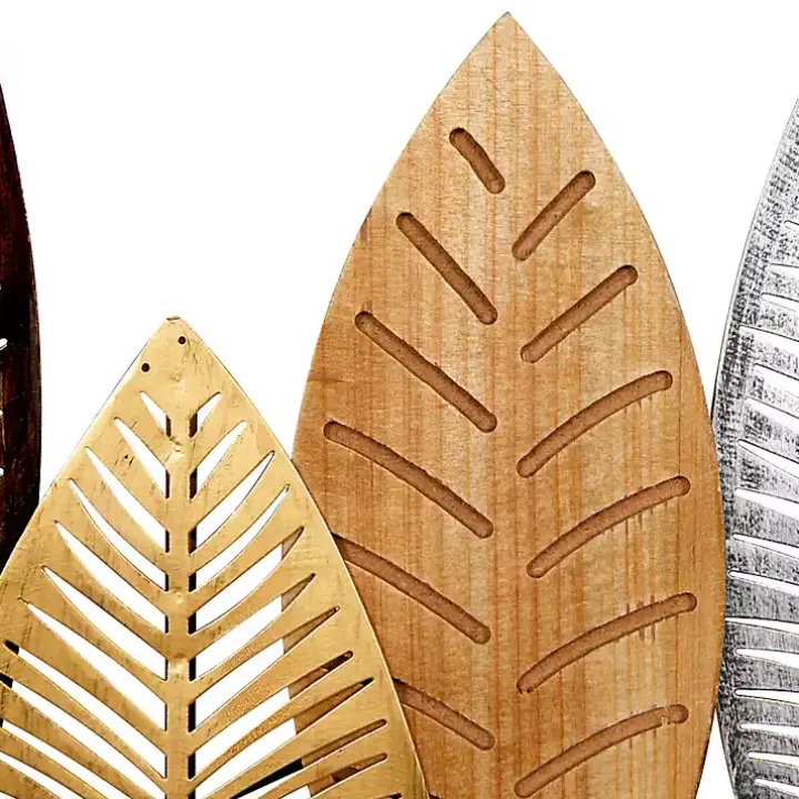 Metal and Wood Leaf Stems Wall Plaque