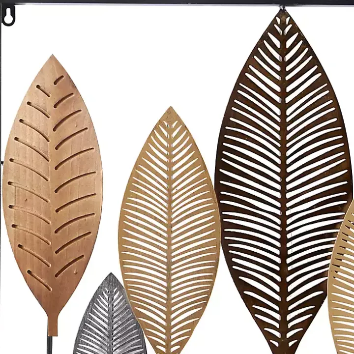 Metal and Wood Leaf Stems Wall Plaque