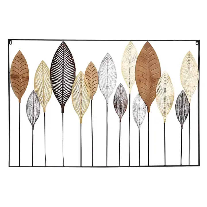 Metal and Wood Leaf Stems Wall Plaque