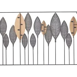 Metal and Wood Leaf Stems Wall Plaque